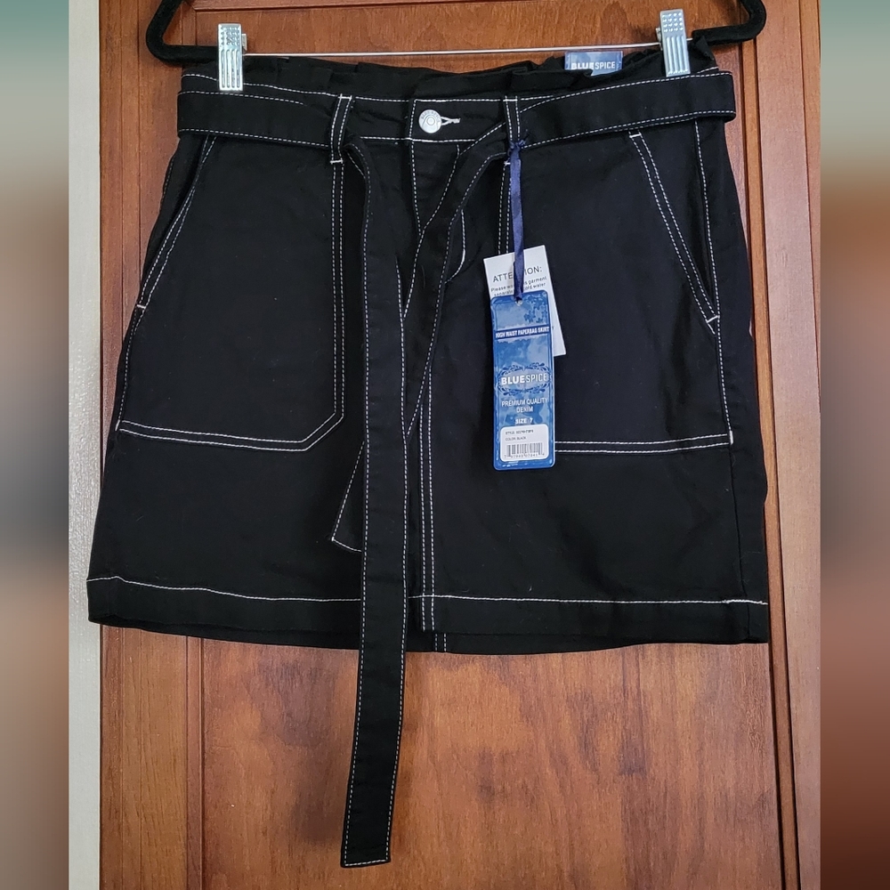Blue Spice Black Skirt with White Stitching #1